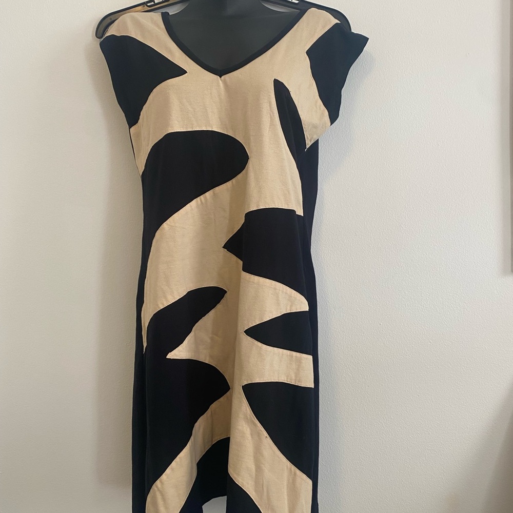 My Life Collection Black and Cream Asymmetrical Sheath Midi Dress